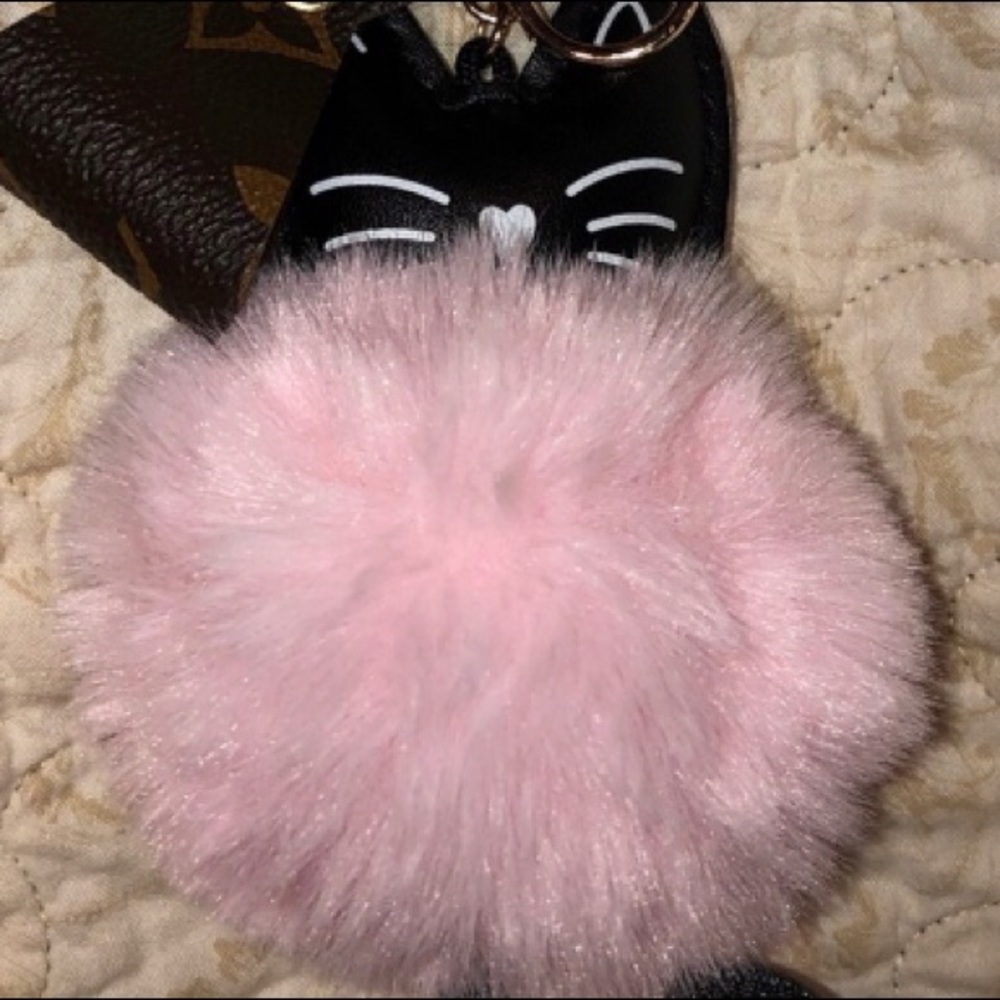 Cat fur pom pom keychain, Handbag Charm